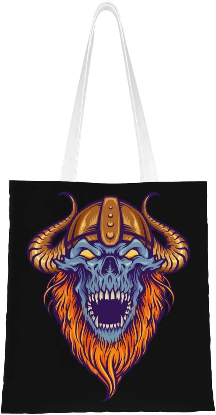 Angry Zombie Skull Tote Bag for Women Canvas Shopping Bags Reusable Large Capacity Casual Shoulder Handbags Grocery Bags