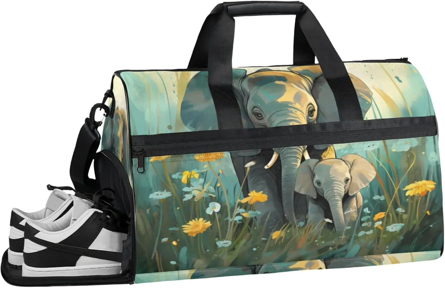 Animal Gym Bags for Men Women, 43L Medium Sports Elephant Travel Duffel Bag for Men with Shoe Compartment,Carry on Bags for Airplanes Women