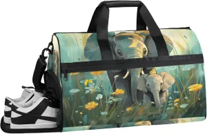 Animal Gym Bags for Men Women, 43L Medium Sports Elephant Travel Duffel Bag for Men with Shoe Compartment,Carry on Bags for Airplanes Women