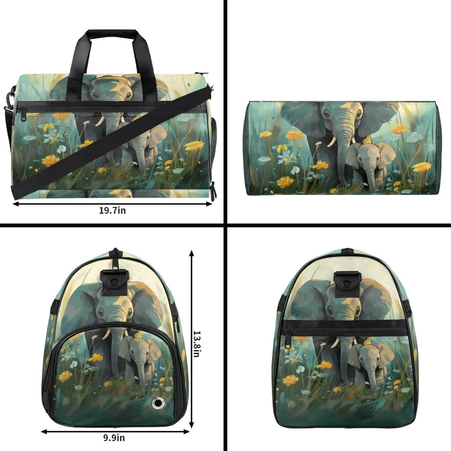 Animal Gym Bags for Men Women, 43L Medium Sports Elephant Travel Duffel Bag for Men with Shoe Compartment,Carry on Bags for Airplanes Women