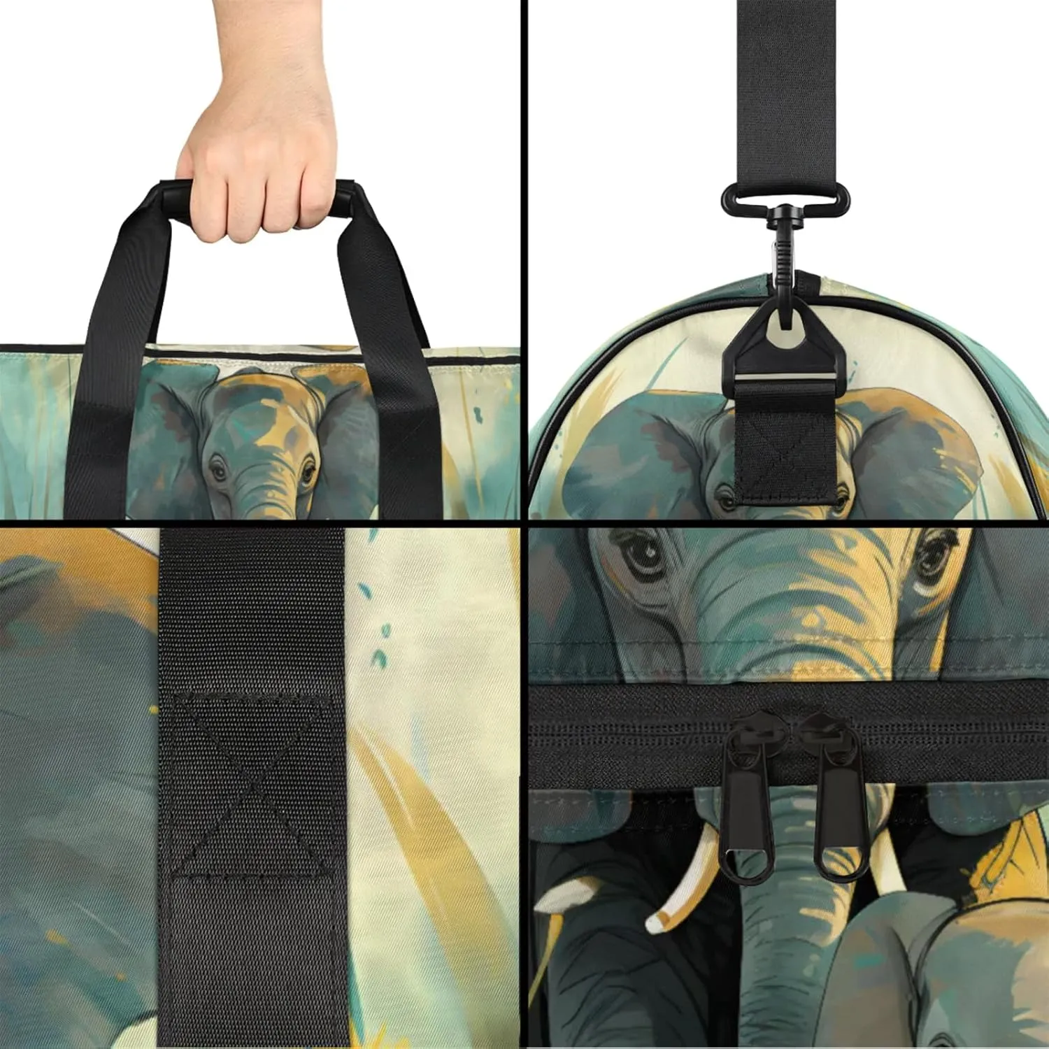 Animal Gym Bags for Men Women, 43L Medium Sports Elephant Travel Duffel Bag for Men with Shoe Compartment,Carry on Bags for Airplanes Women