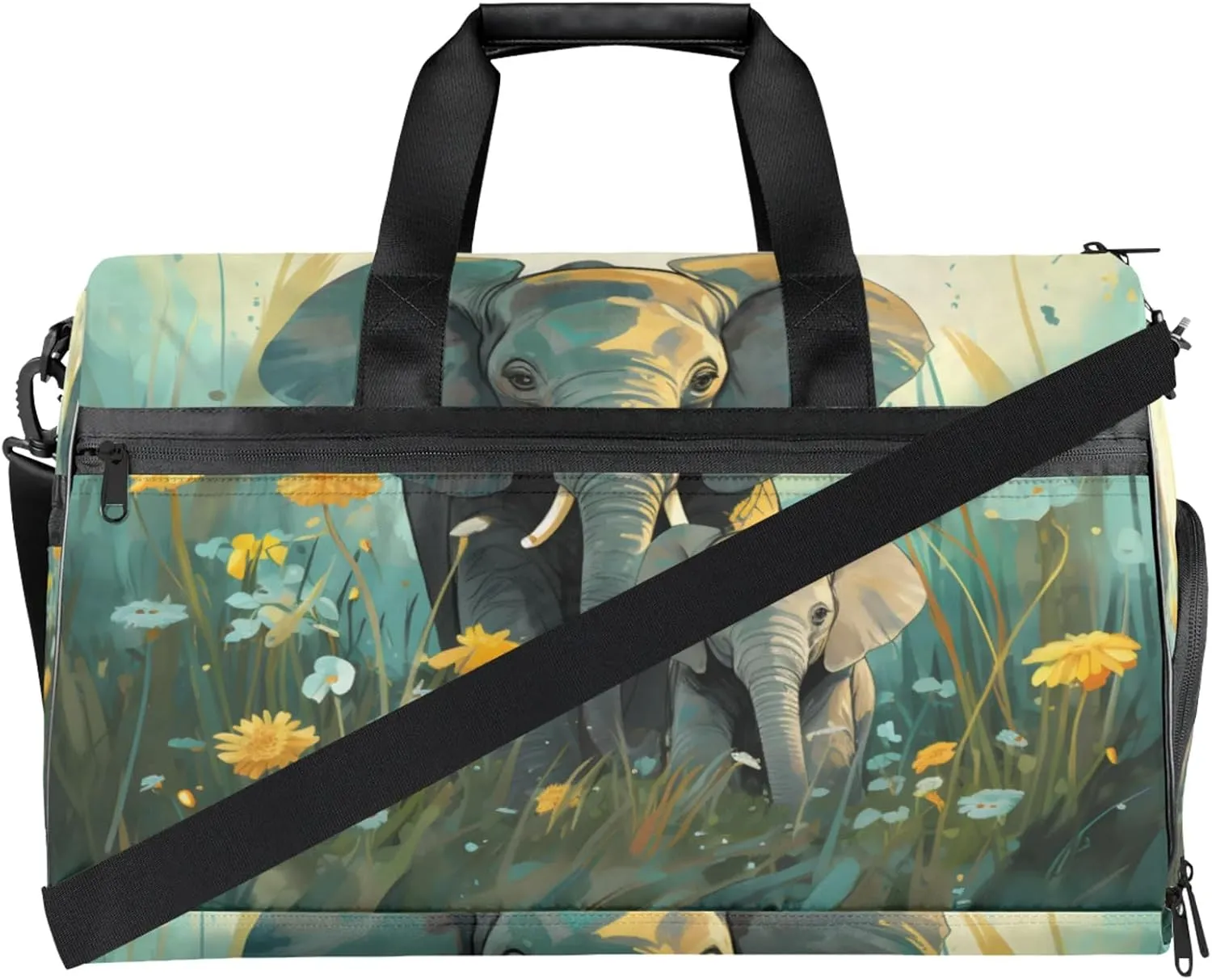Animal Gym Bags for Men Women, 43L Medium Sports Elephant Travel Duffel Bag for Men with Shoe Compartment,Carry on Bags for Airplanes Women