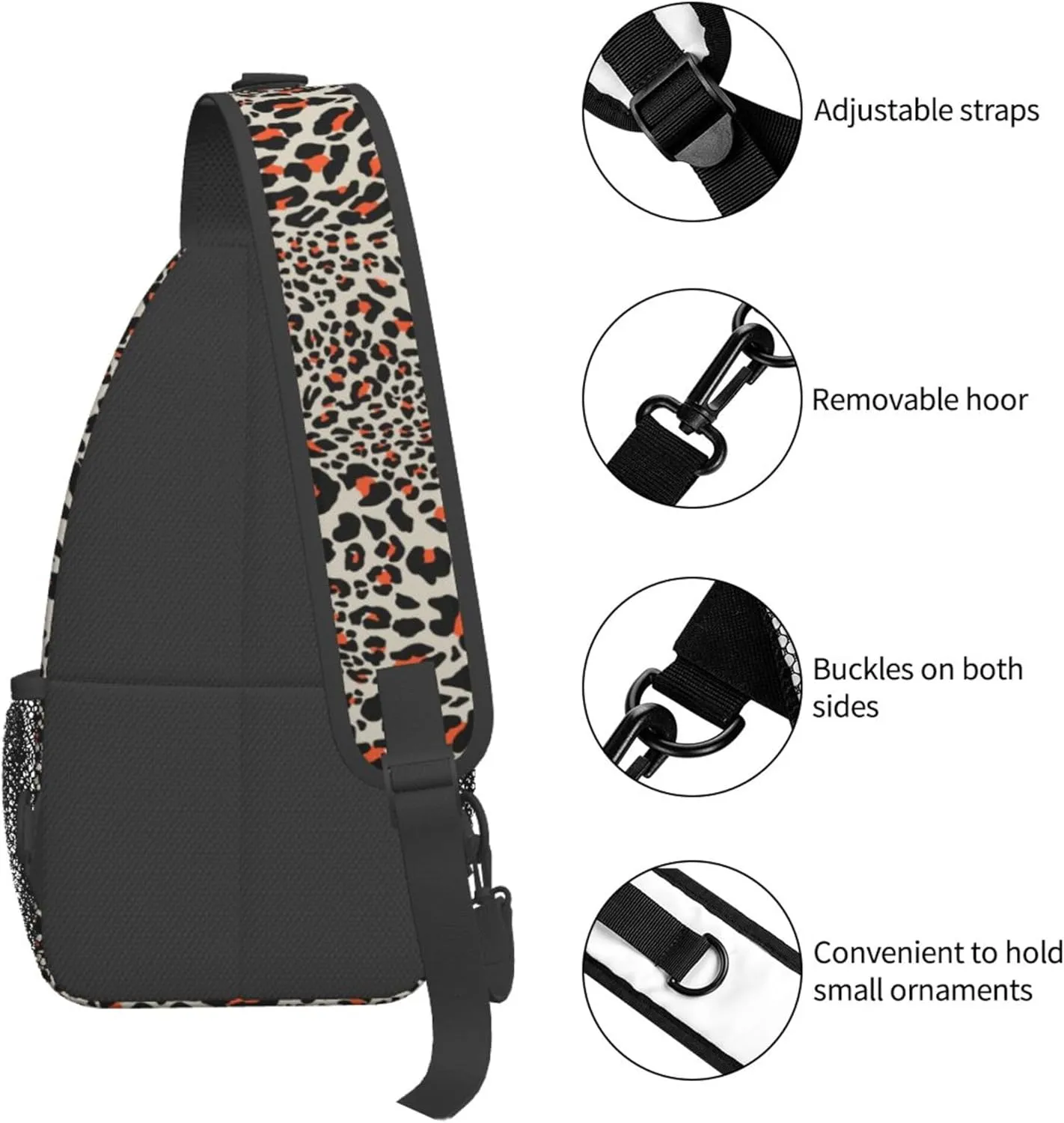 Animal Skin Leopard Print Sling Backpack Crossbody Bag, Chest Bag Daypack for Outdoors Hiking Traveling