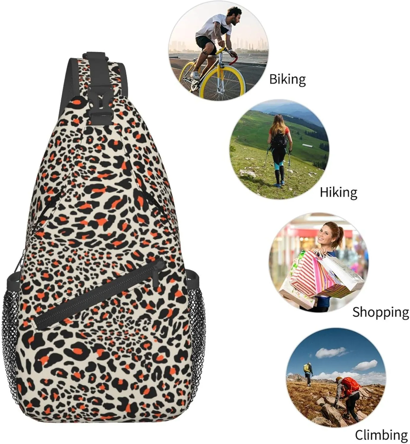 Animal Skin Leopard Print Sling Backpack Crossbody Bag, Chest Bag Daypack for Outdoors Hiking Traveling