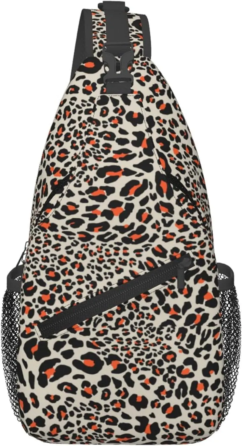 Animal Skin Leopard Print Sling Backpack Crossbody Bag, Chest Bag Daypack for Outdoors Hiking Traveling