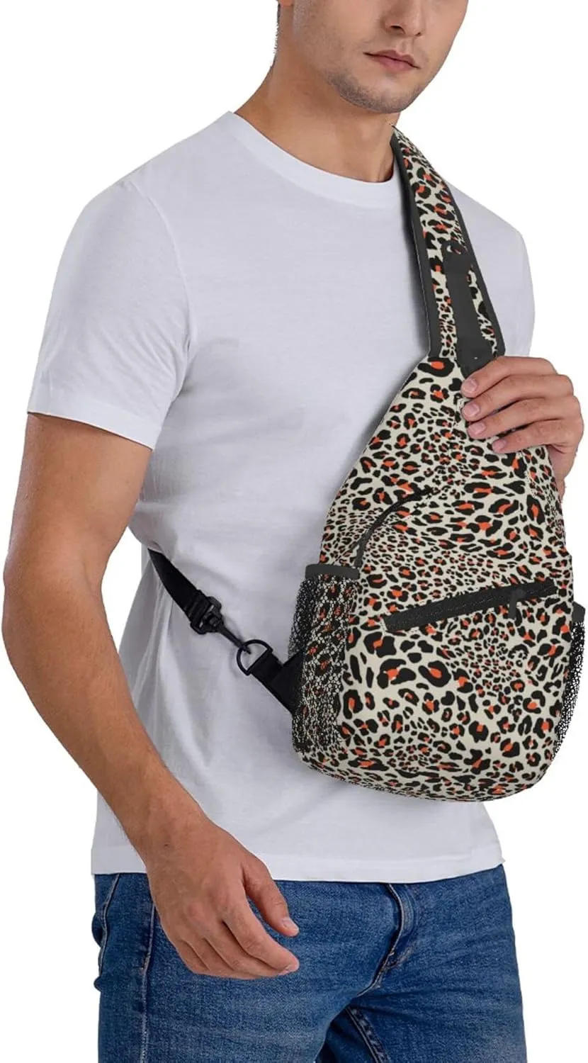 Animal Skin Leopard Print Sling Backpack Crossbody Bag, Chest Bag Daypack for Outdoors Hiking Traveling