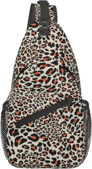 Animal Skin Leopard Print Sling Backpack Crossbody Bag, Chest Bag Daypack for Outdoors Hiking Traveling