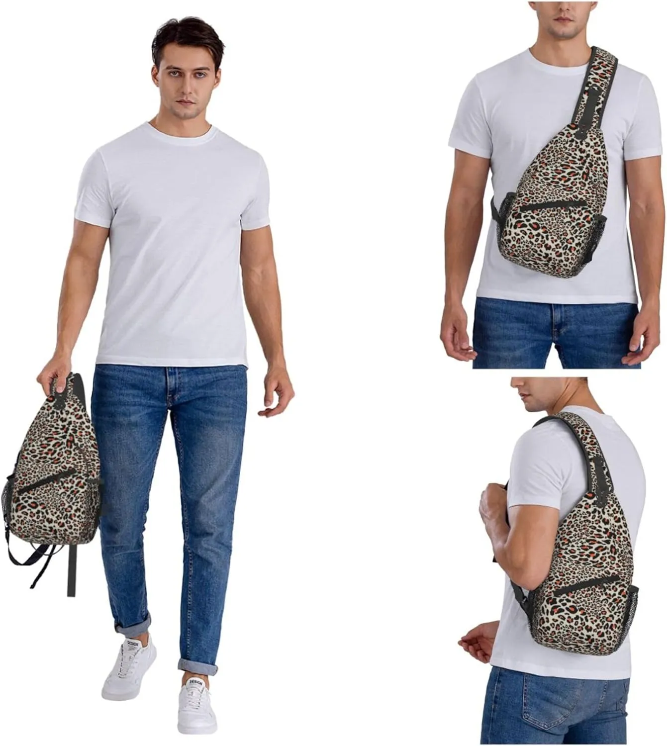 Animal Skin Leopard Print Sling Backpack Crossbody Bag, Chest Bag Daypack for Outdoors Hiking Traveling