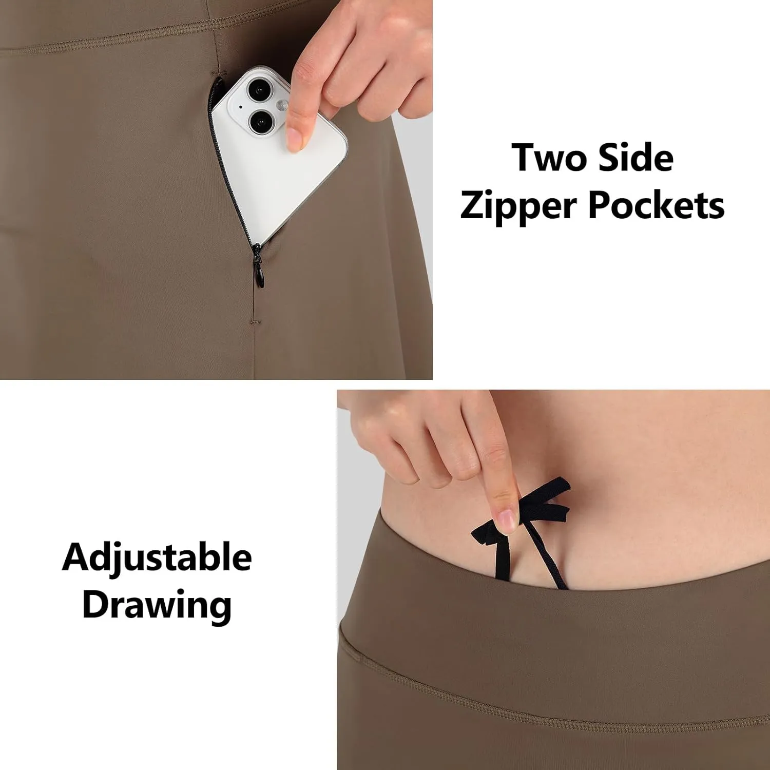 ANIVIVO Women Long Knee Length Skirt with Capris Leggings,Skirted Leggings with High Waisted Zipper Pockets