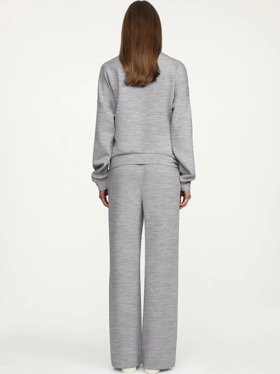 ANRABESS Women 2 Piece Outfits Sweatsuit Quarter Zip Sweatshirt Wide Leg Sweatpants Matching Lounge Set Travel Tracksuit