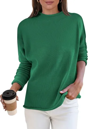 ANRABESS Women Casual Long Sleeve Mock Funnel Neck Knit Pullover Sweater Top 2025 Fall Fashion Outfits with Exposed Seam