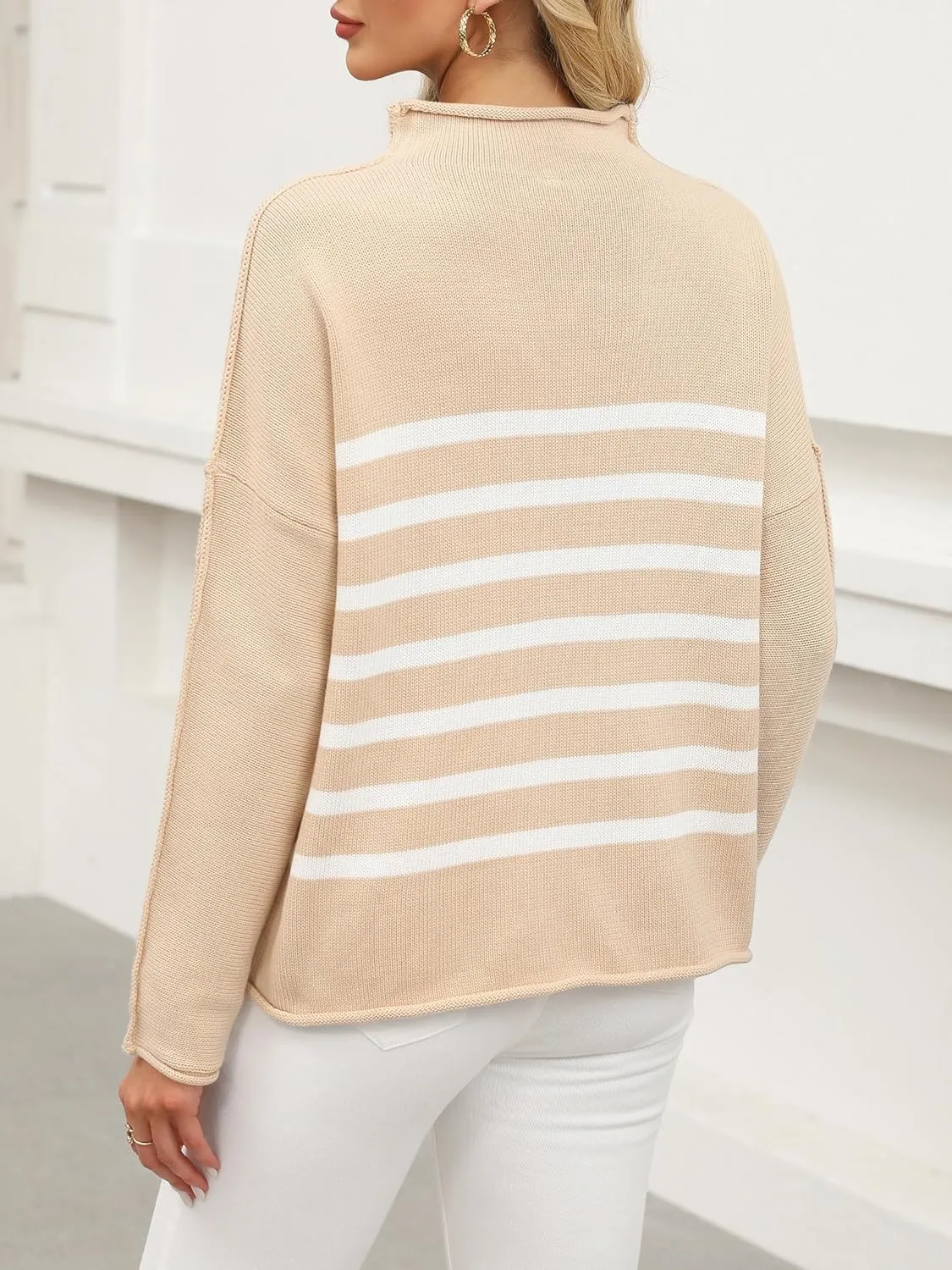 ANRABESS Women Casual Long Sleeve Mock Funnel Neck Knit Pullover Sweater Top 2025 Fall Fashion Outfits with Exposed Seam