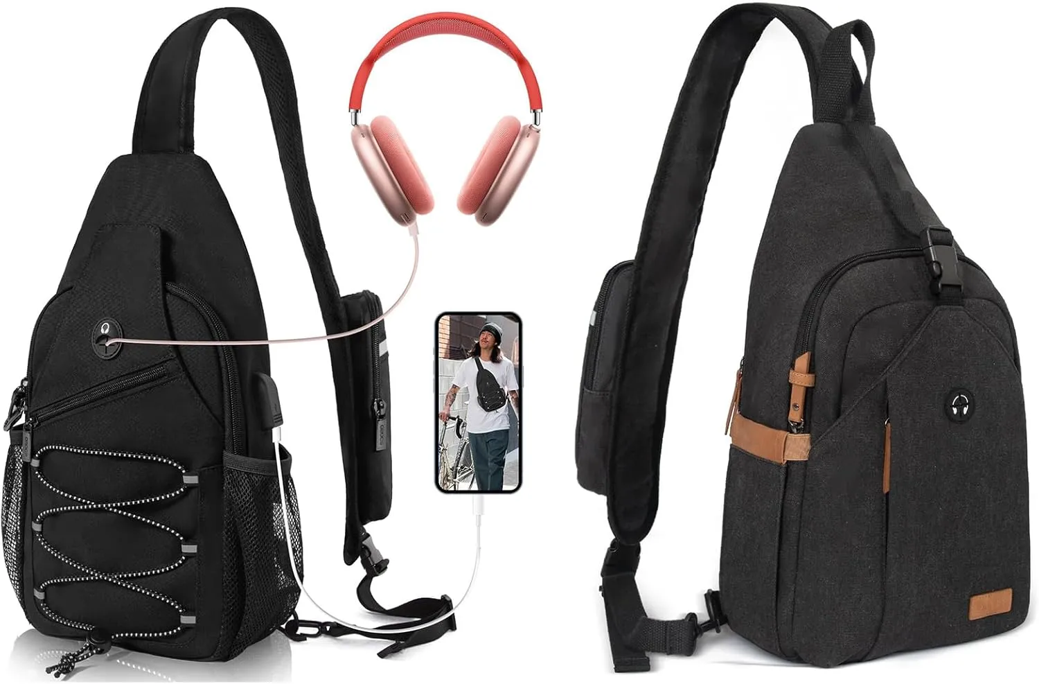 Anti Theft Crossbody Bag, Nylon with RFID Anti Theft Zipper, Canvas with Tunnel Lock Zipper