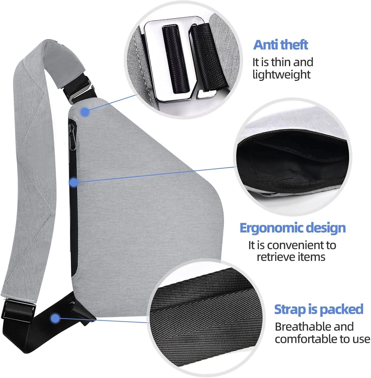 Anti Theft Crossbody Bag,Anti Theft Travel Bag for Women Men,Sling Crossbody Bag for Travel, Sport, Work