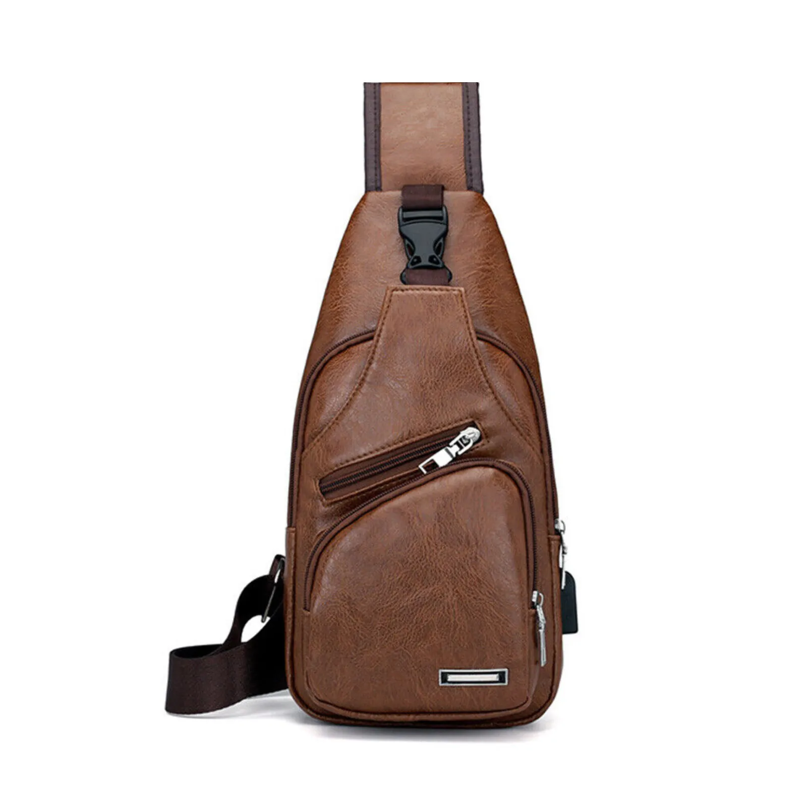 Anti Theft Crossbody Chest Pack Waterproof Bag Shoulder USB Charging Brown