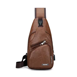 Anti Theft Crossbody Chest Pack Waterproof Bag Shoulder USB Charging Brown
