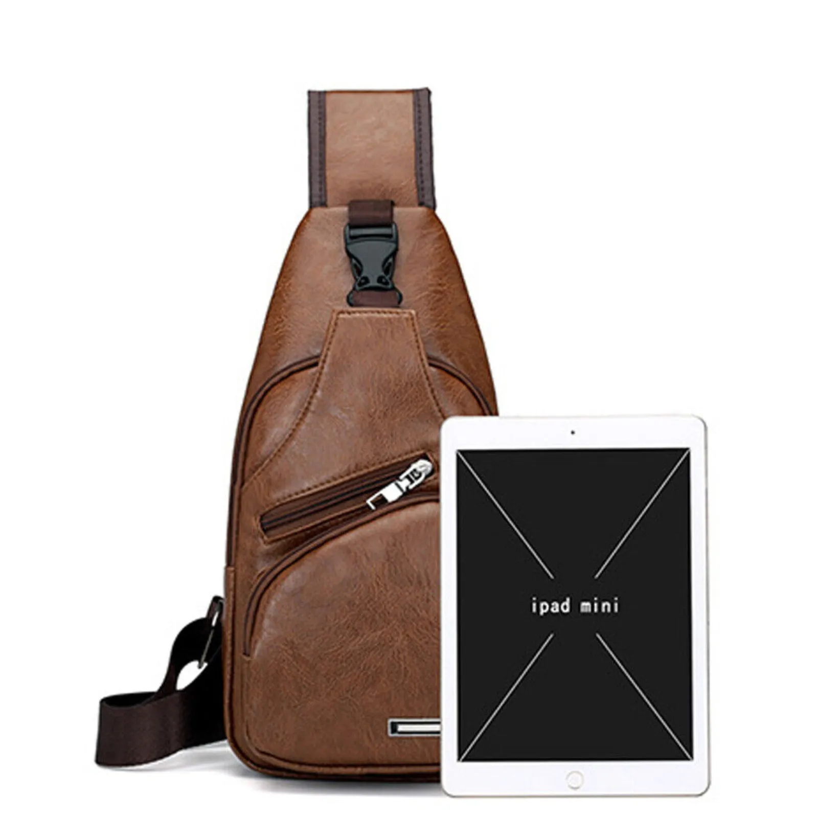 Anti Theft Crossbody Chest Pack Waterproof Bag Shoulder USB Charging Brown