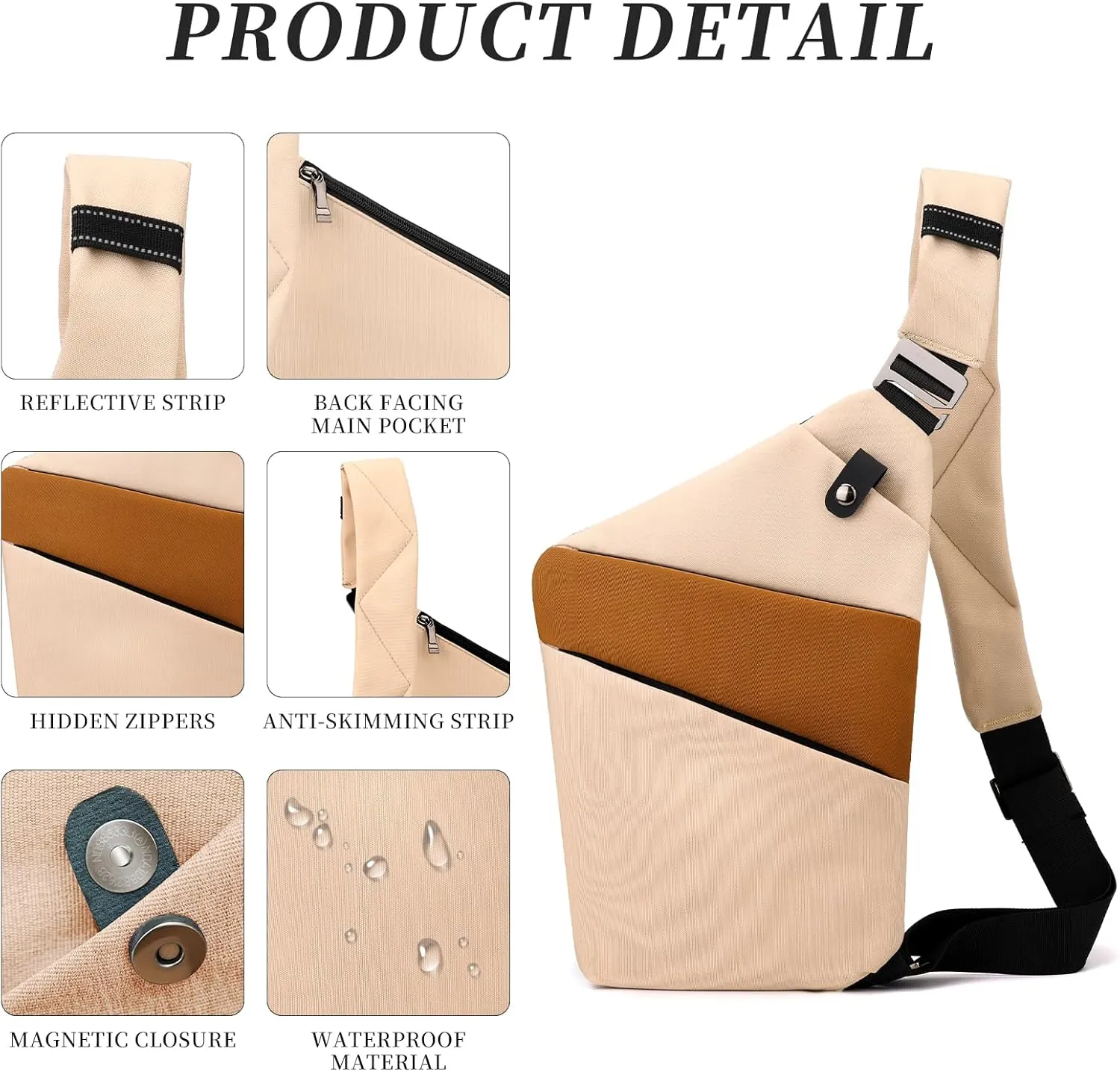 Anti Theft Crossbody Travel Bag - Multi-pocket Shoulder Bag with Adjustable Strap,Slim Sling Bag for Women Men