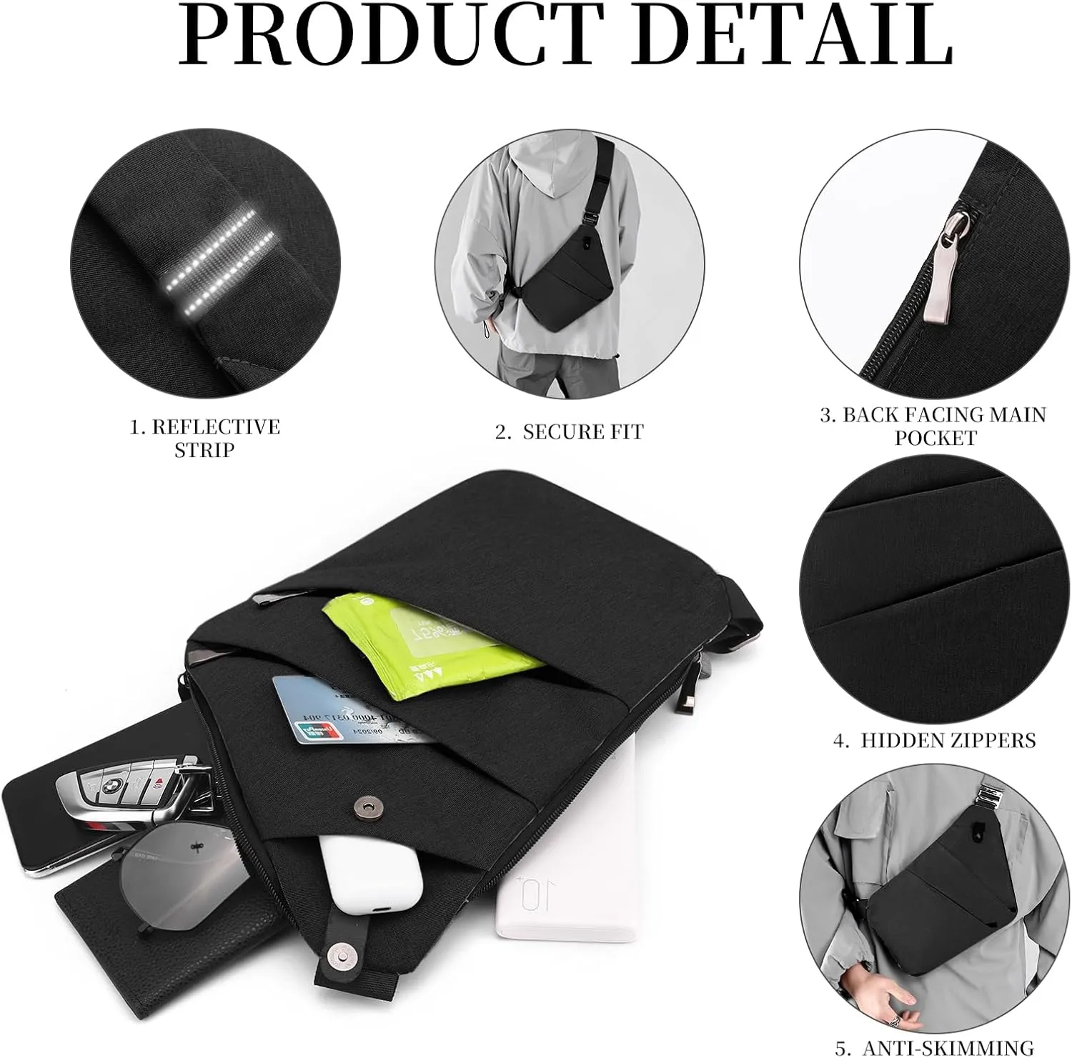 Anti Theft Crossbody Travel Bag - Multi-pocket Shoulder Bag with Adjustable Strap,Slim Sling Bag for Women Men