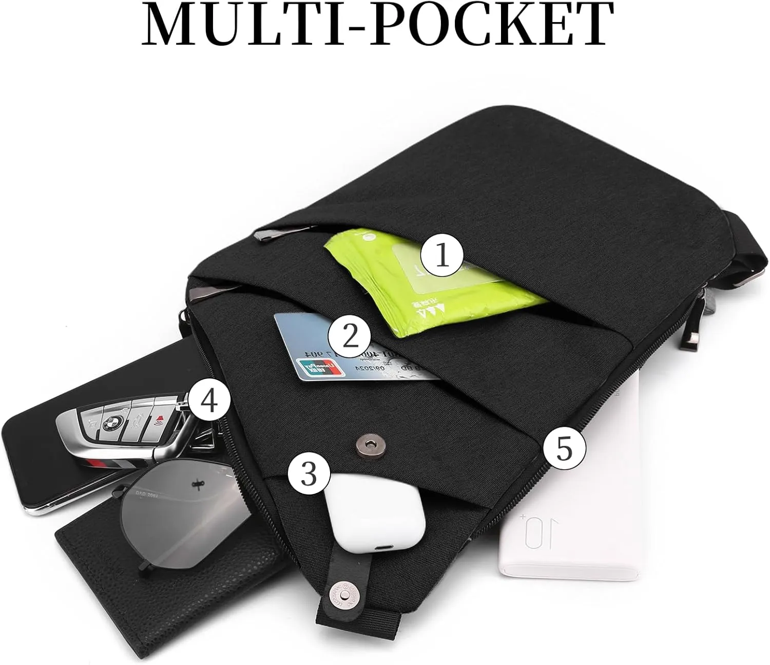Anti Theft Crossbody Travel Bag - Multi-pocket Shoulder Bag with Adjustable Strap,Slim Sling Bag for Women Men