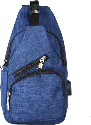 Anti-Theft Daypack Crossbody Sling Backpack, USB Charging Connector Port, Lightweight Day Pack for Travel, Hiking, Everyday, Large, Navy