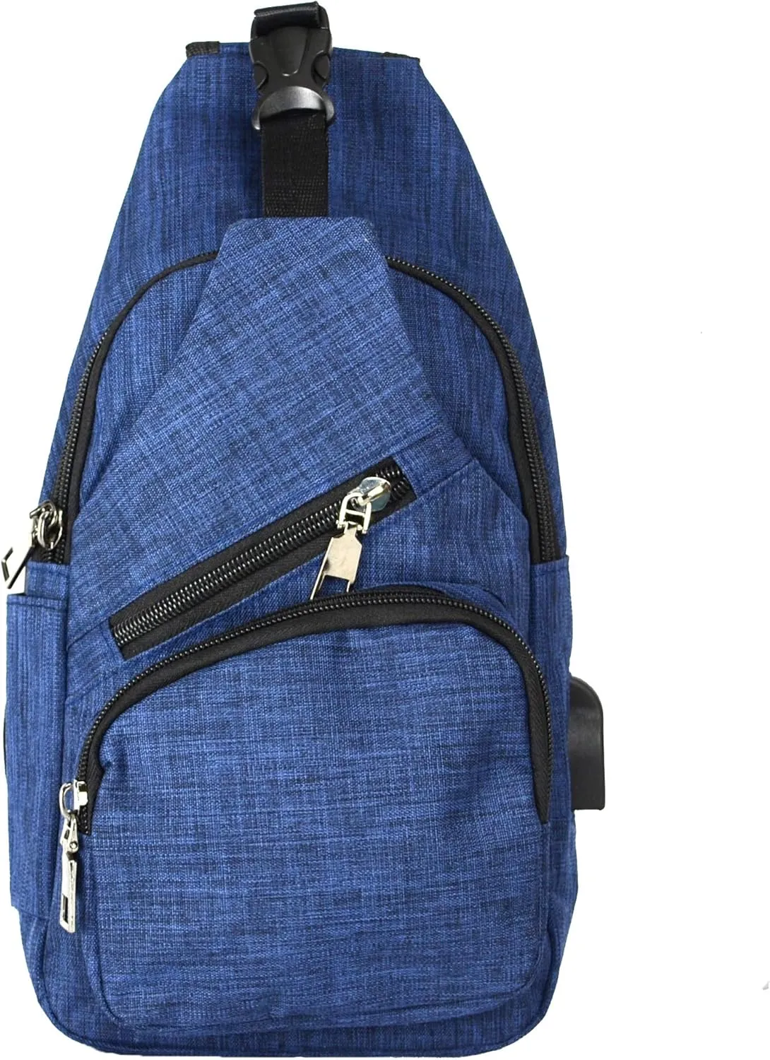 Anti-Theft Daypack Crossbody Sling Backpack, USB Charging Connector Port, Lightweight Day Pack for Travel, Hiking, Everyday, Large, Navy