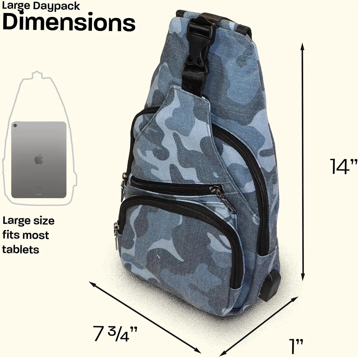Anti-Theft Daypack Crossbody Sling Backpack, USB Charging Connector Port, Lightweight Day Pack for Travel, Hiking, Everyday, Large, Purple Floral