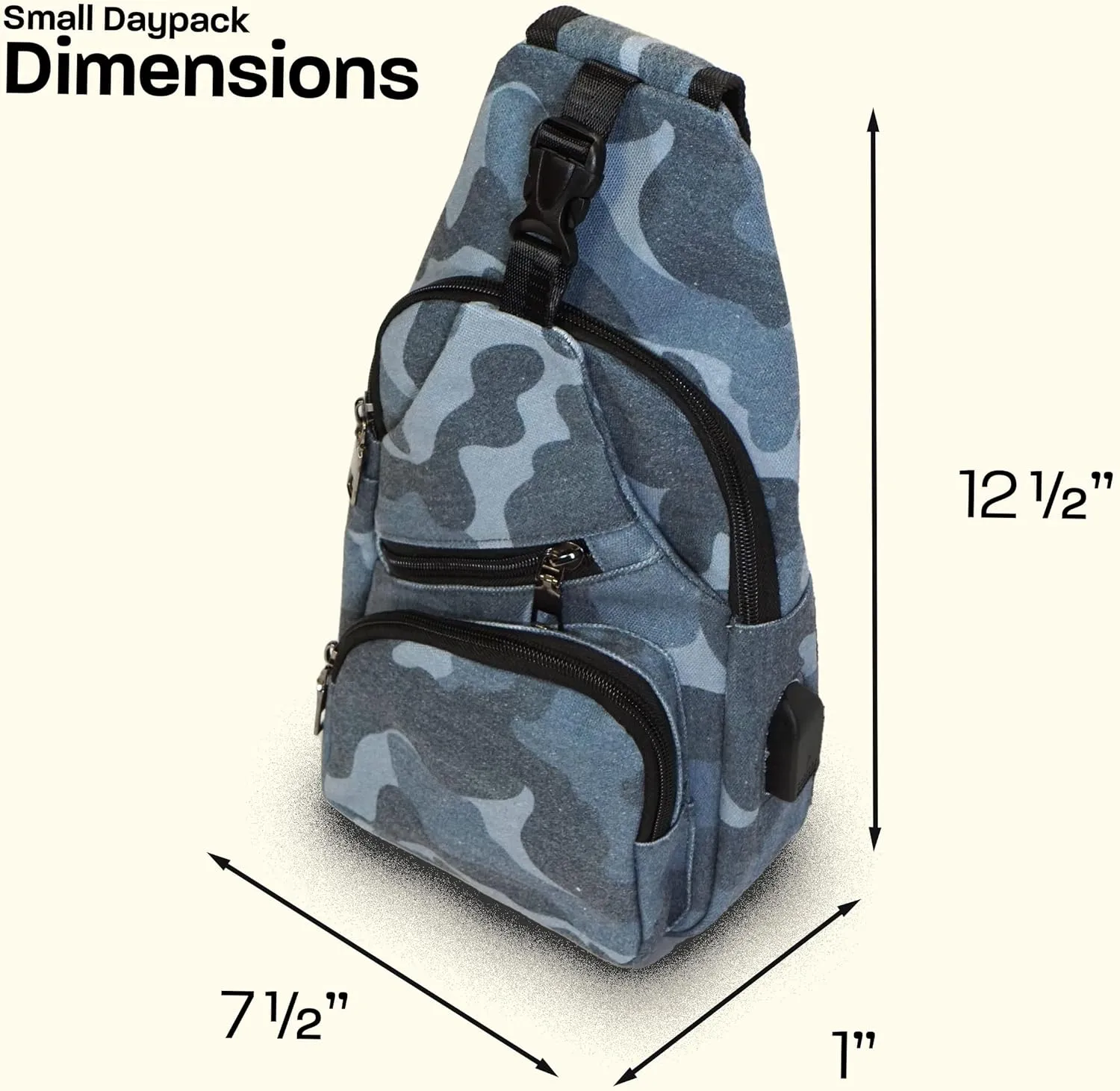 Anti-Theft Daypack Crossbody Sling Backpack, USB Charging Connector Port, Lightweight Day Pack for Travel, Hiking, Everyday, Regular, Olive