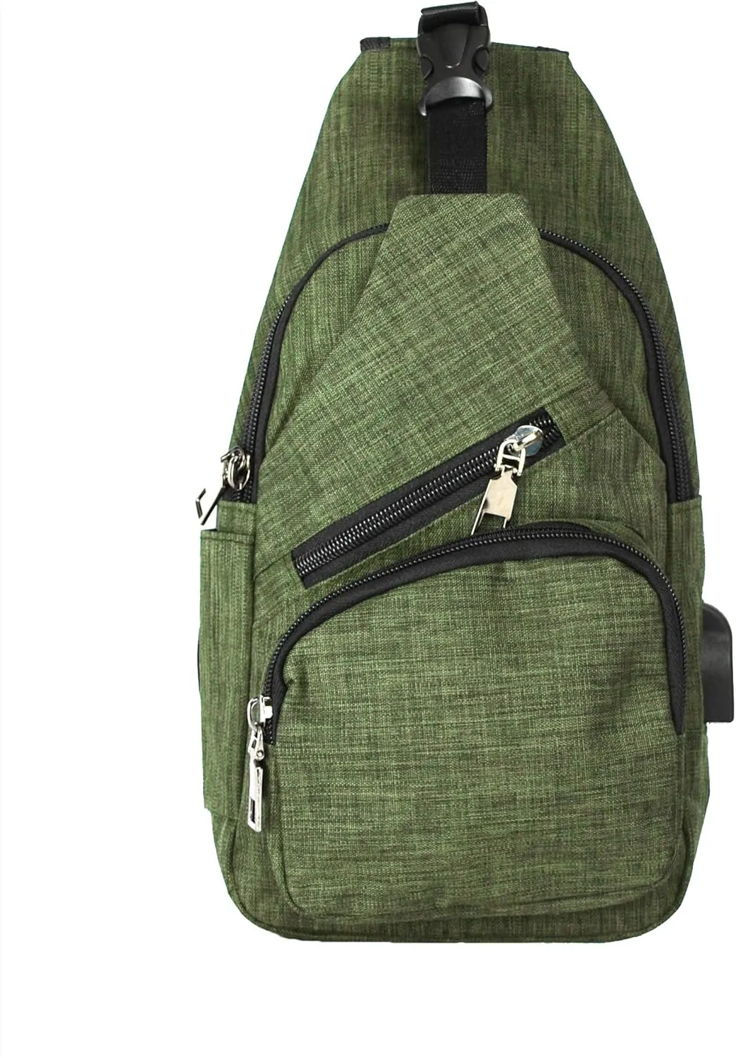 Anti-Theft Daypack Crossbody Sling Backpack, USB Charging Connector Port, Lightweight Day Pack for Travel, Hiking, Everyday, Regular, Olive