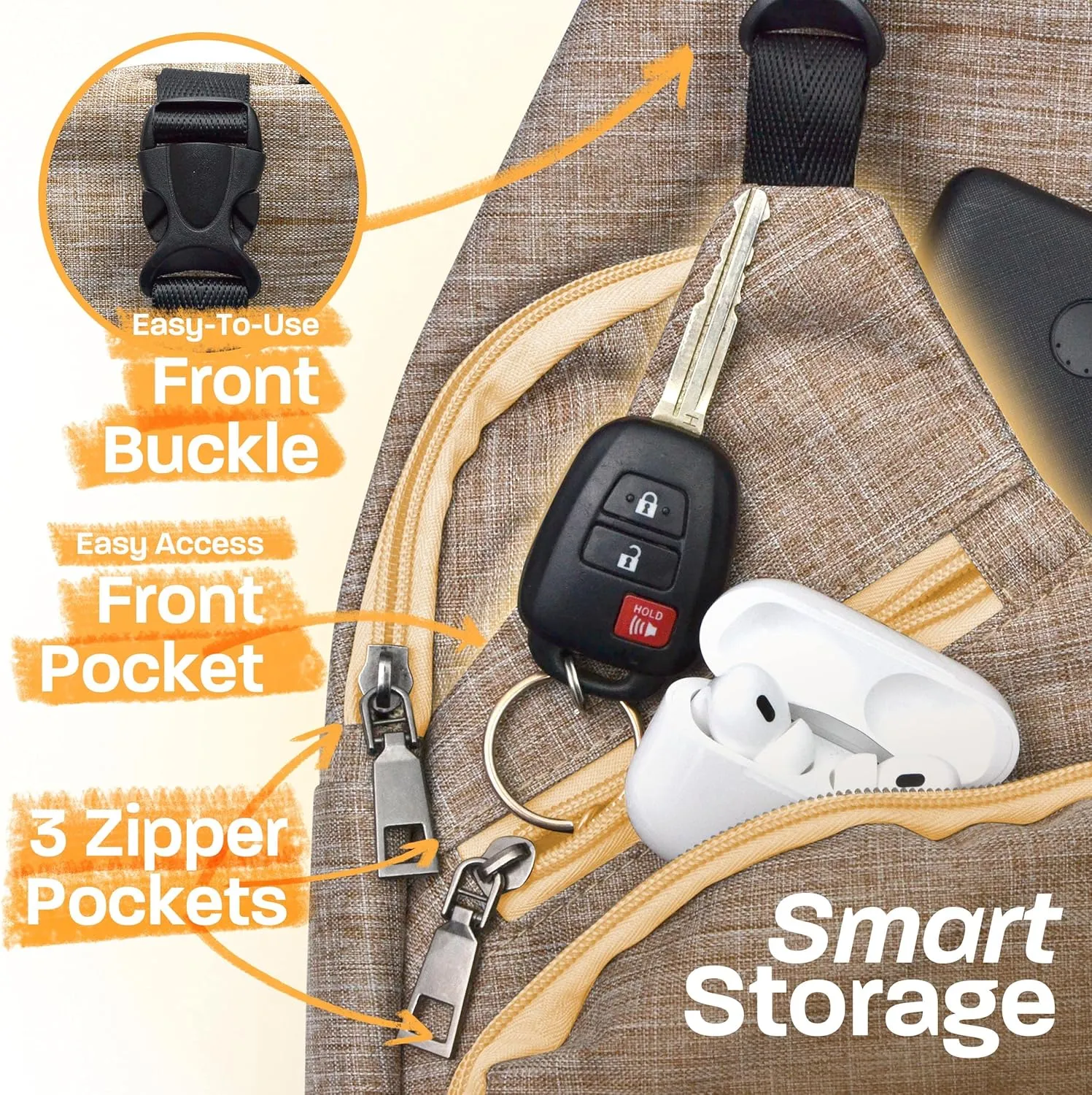 Anti-Theft Daypack Crossbody Sling Backpack, USB Charging Connector Port, Lightweight Day Pack for Travel, Hiking, Everyday, Regular, Olive