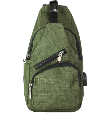 Anti-Theft Daypack Crossbody Sling Backpack, USB Charging Connector Port, Lightweight Day Pack for Travel, Hiking, Everyday, Regular, Olive