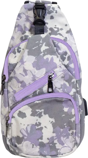Anti-Theft Daypack Crossbody Sling Backpack, USB Charging Connector Port, Lightweight Day Pack for Travel, Hiking, Everyday, Regular, Vintage Purple