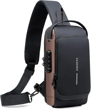 Anti Theft Sling Bag for Men Women, Password Anti-theft Crossbody Bag with USB Charging Port Waterproof Shoulder Bag Crossbody Sling Backpack for Hiking Cycling Running Travel