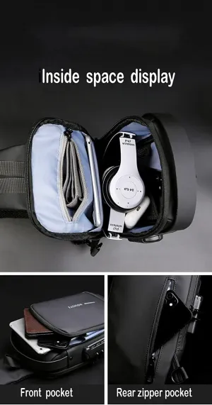 Anti-Theft Sling Bag, Shoulder Crossbody Backpack, Waterproof Chest Bag with USB Charging Port, Lightweight Casual Daypack for Men, Gray