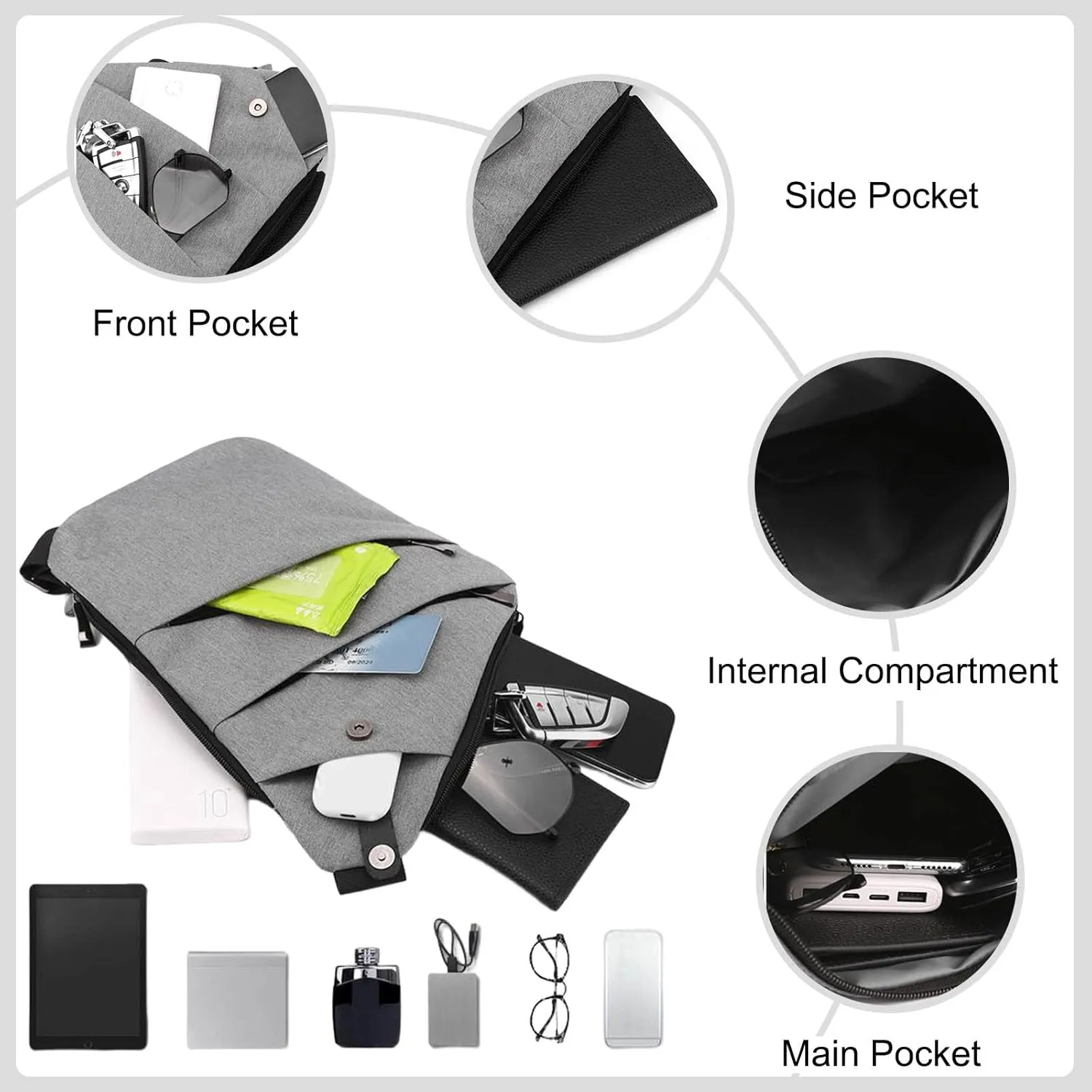 Anti-Theft Sling Bags Chest Shoulder Backpack Crossbody Bags Cover Pack Rucksack Crossbody Bag for Men Women Travel Hiking Bicycle Sport Gym Daypacks Waterproof Nylon Gray B