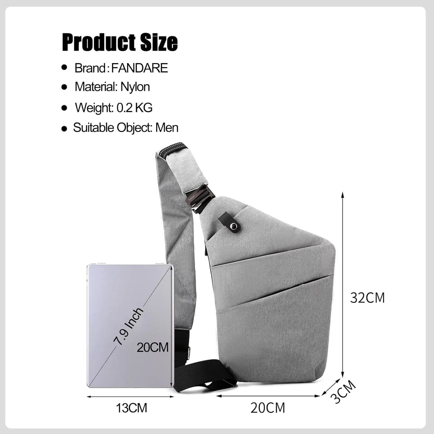 Anti-Theft Sling Bags Chest Shoulder Backpack Crossbody Bags Cover Pack Rucksack Crossbody Bag for Men Women Travel Hiking Bicycle Sport Gym Daypacks Waterproof Nylon Gray B