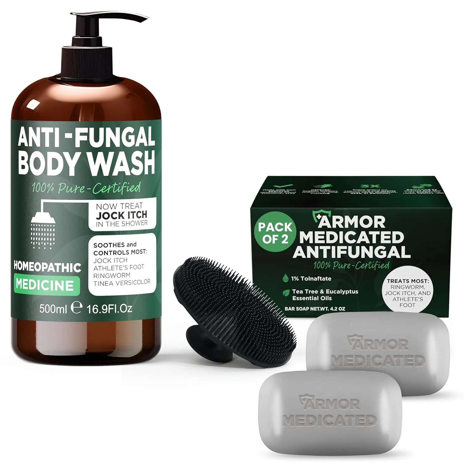 Antifungal Body Wash & Antibacterial Soap Set | Tea Tree Oil Body Wash for Ringworm, Jock Itch & Eczema | Medicated Antifungal Soap with 1% Tolnaftate for Athlete’s Foot & Skin Irritation