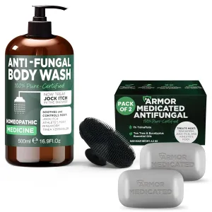 Antifungal Body Wash & Antibacterial Soap Set | Tea Tree Oil Body Wash for Ringworm, Jock Itch & Eczema | Medicated Antifungal Soap with 1% Tolnaftate for Athlete’s Foot & Skin Irritation