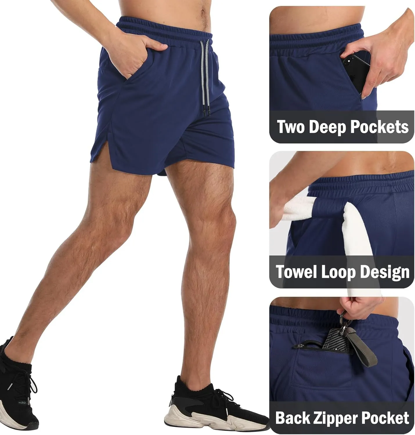 Aolesy Men's Gym Workout Shorts 5" Lightweight Bodybuilding Athletic Shorts Running Training with Zip Pockets & Towel Loop