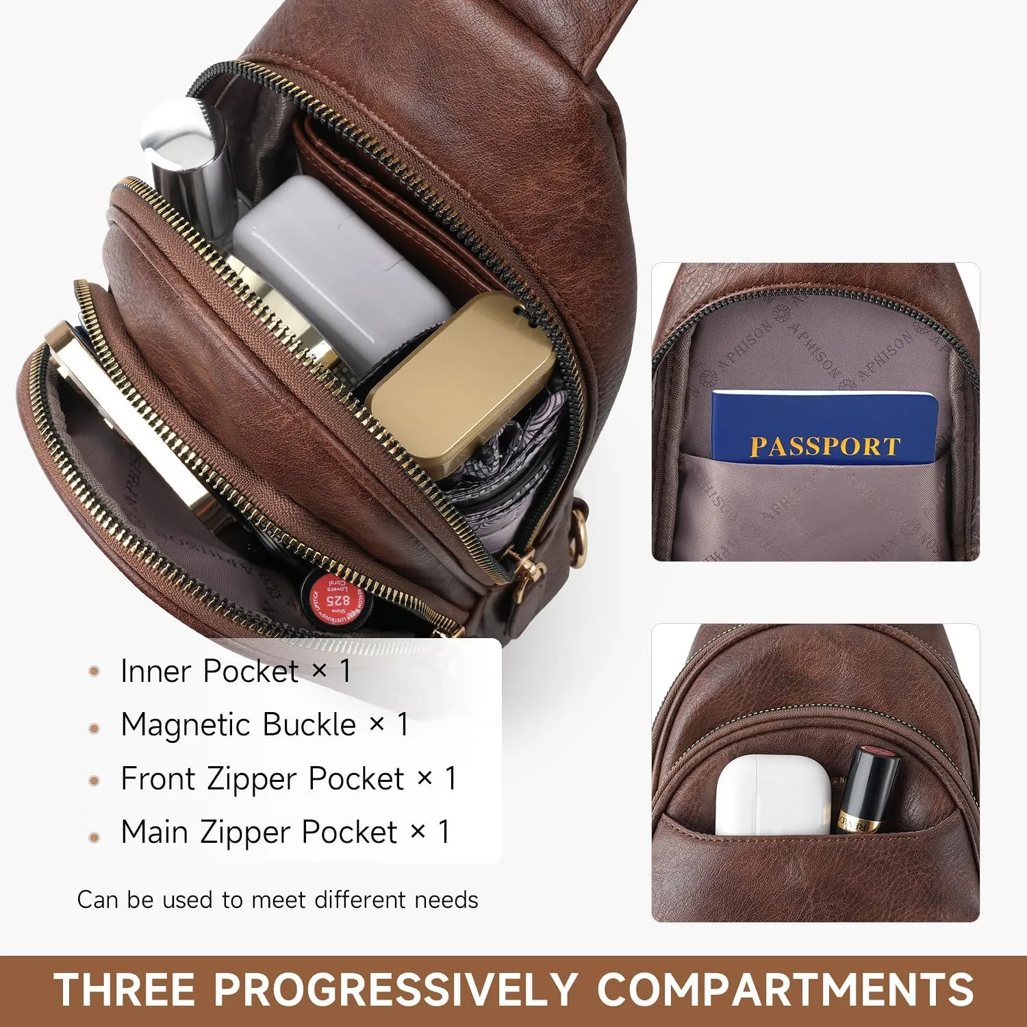 APHISON Small Sling Bag Cell Phone Purse Vegan Leather Fanny Crossbody Bag for Women Trendy Chest Backpack Adjustable Strap