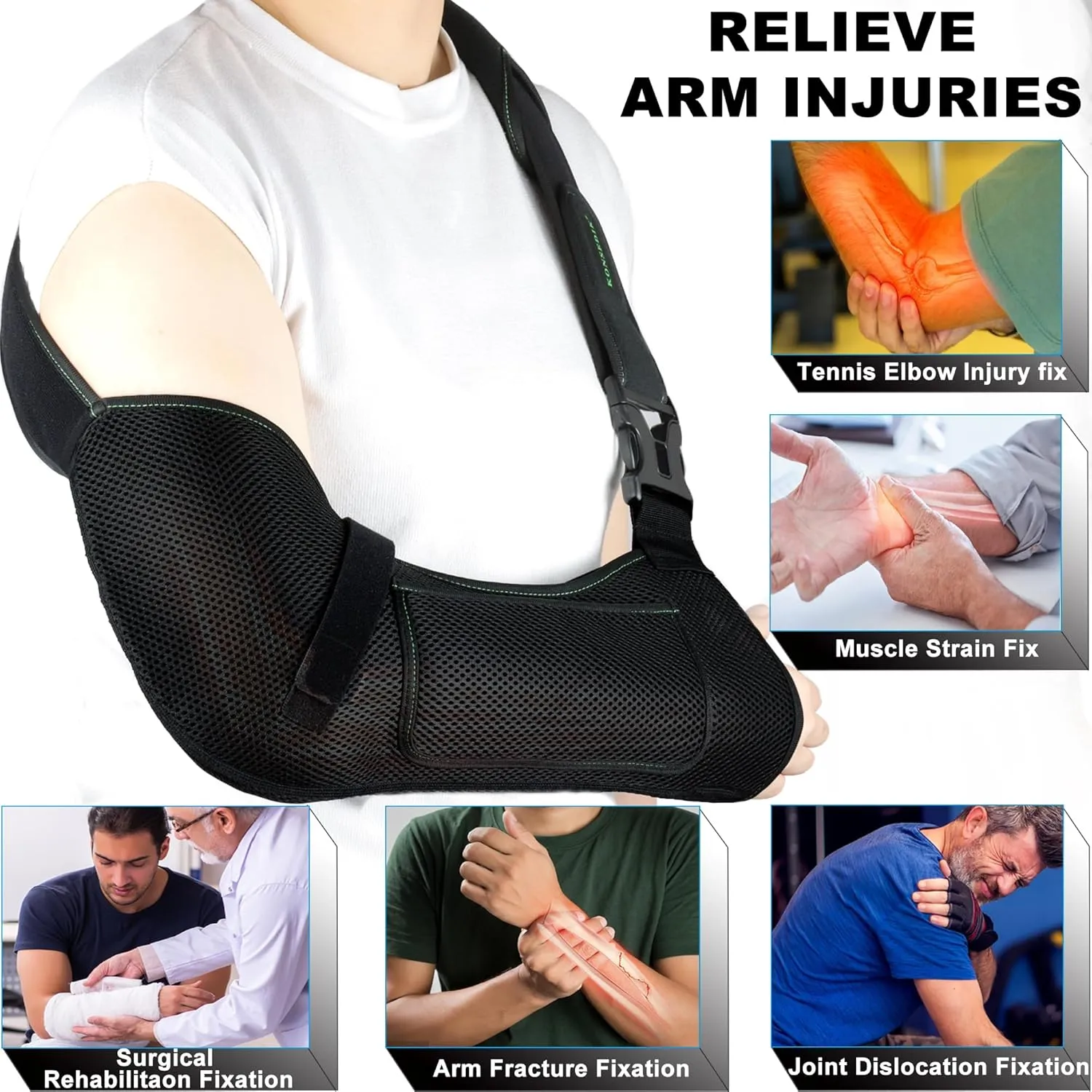 Arm Shoulder Sling,Breathable Medical Sling with Shoulder Pad,support for Women and Men Rotator Cuff Injury,Left or Right Arm,Elbow,Clavicle Fracture Post-Surgery(Black,Medium)
