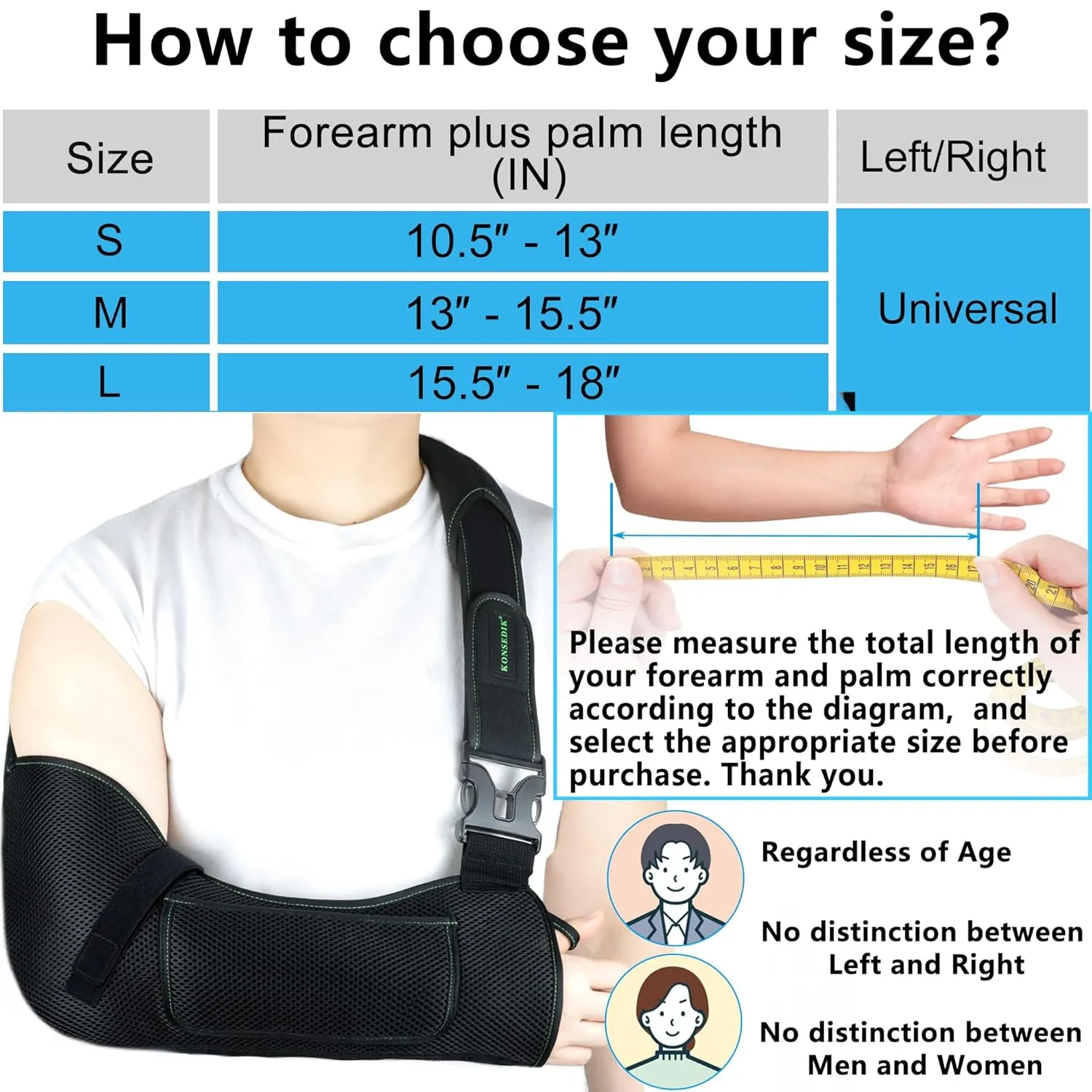 Arm Shoulder Sling,Breathable Medical Sling with Shoulder Pad,support for Women and Men Rotator Cuff Injury,Left or Right Arm,Elbow,Clavicle Fracture Post-Surgery(Black,Medium)