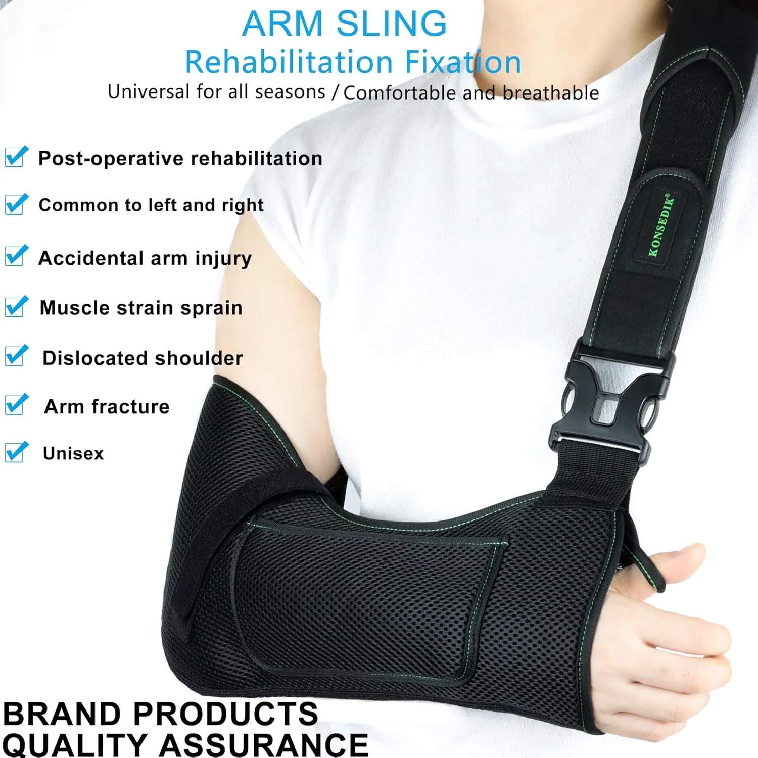 Arm Shoulder Sling,Breathable Medical Sling with Shoulder Pad,support for Women and Men Rotator Cuff Injury,Left or Right Arm,Elbow,Clavicle Fracture Post-Surgery(Black,Medium)