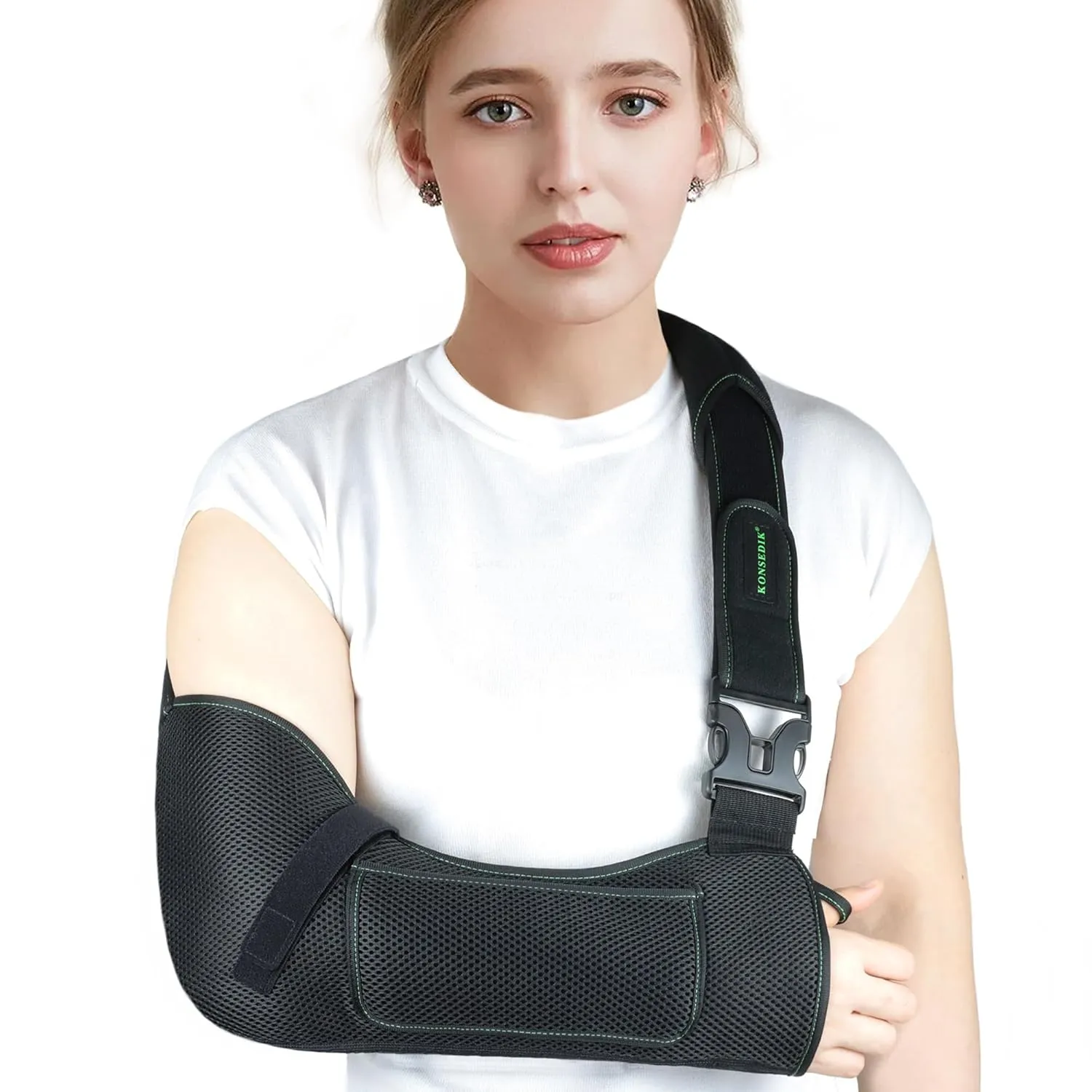 Arm Shoulder Sling,Breathable Medical Sling with Shoulder Pad,support for Women and Men Rotator Cuff Injury,Left or Right Arm,Elbow,Clavicle Fracture Post-Surgery(Black,Medium)