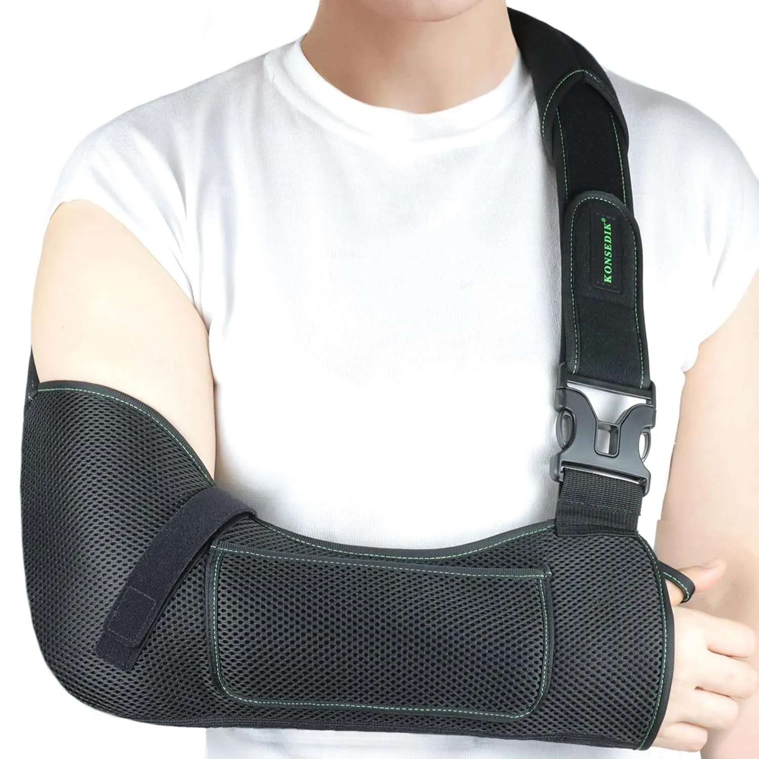 Arm Shoulder Sling,Breathable Medical Sling with Shoulder Pad,support for Women and Men Rotator Cuff Injury,Left or Right Arm,Elbow,Clavicle Fracture Post-Surgery(Black,Medium)