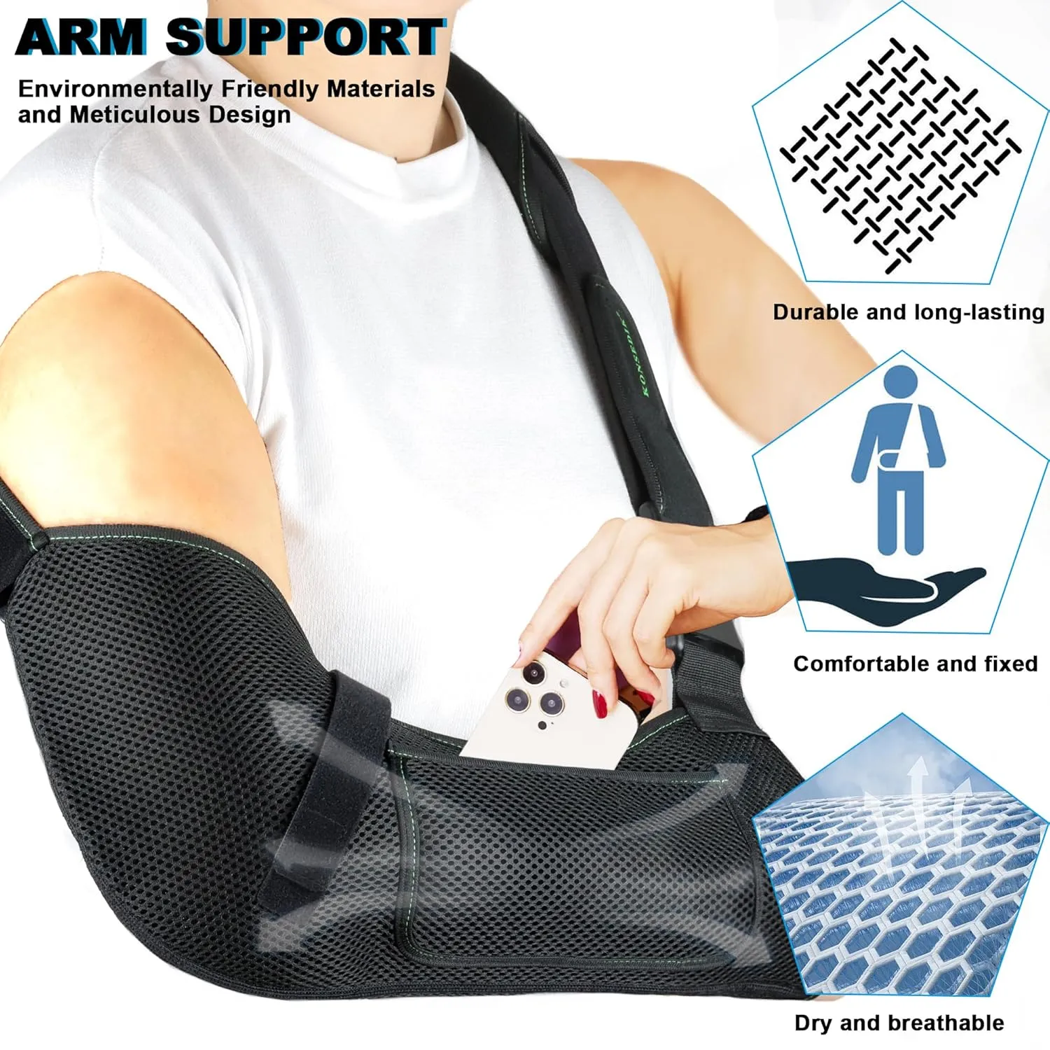Arm Shoulder Sling,Breathable Medical Sling with Shoulder Pad,support for Women and Men Rotator Cuff Injury,Left or Right Arm,Elbow,Clavicle Fracture Post-Surgery(Black,Medium)