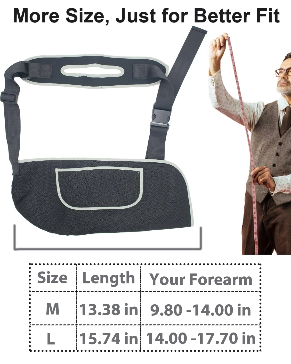 Arm Sling, Upgraded Straps, Ultimate Comfort, Convenient Pocket, Arm Sling Shoulder Immobilizer for Shoulder Injury, Elbow Injury, Wrist Injury, Fractured Bones, Rotator Cuff Support (L,Black & Grey)