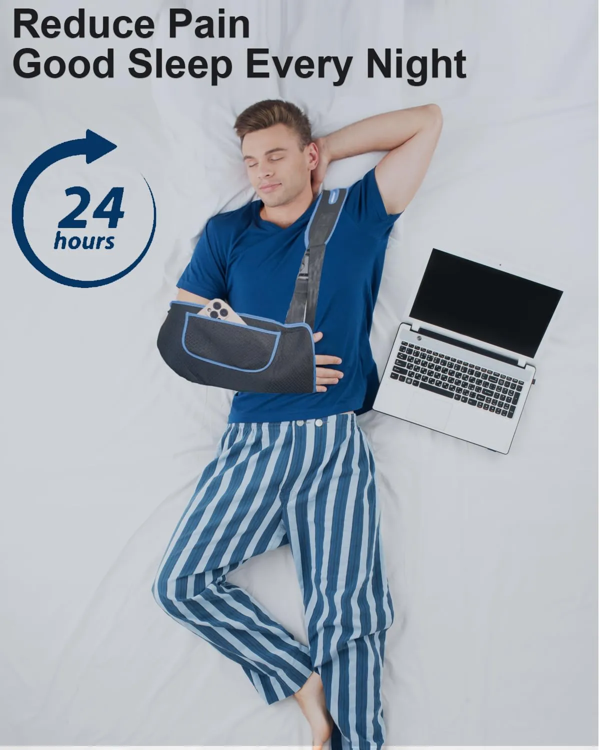 Arm Sling, Upgraded Straps, Ultimate Comfort, Convenient Pocket, Arm Sling Shoulder Immobilizer for Shoulder Injury, Elbow Injury, Wrist Injury, Fractured Bones, Rotator Cuff Support (M, Black & Blue)