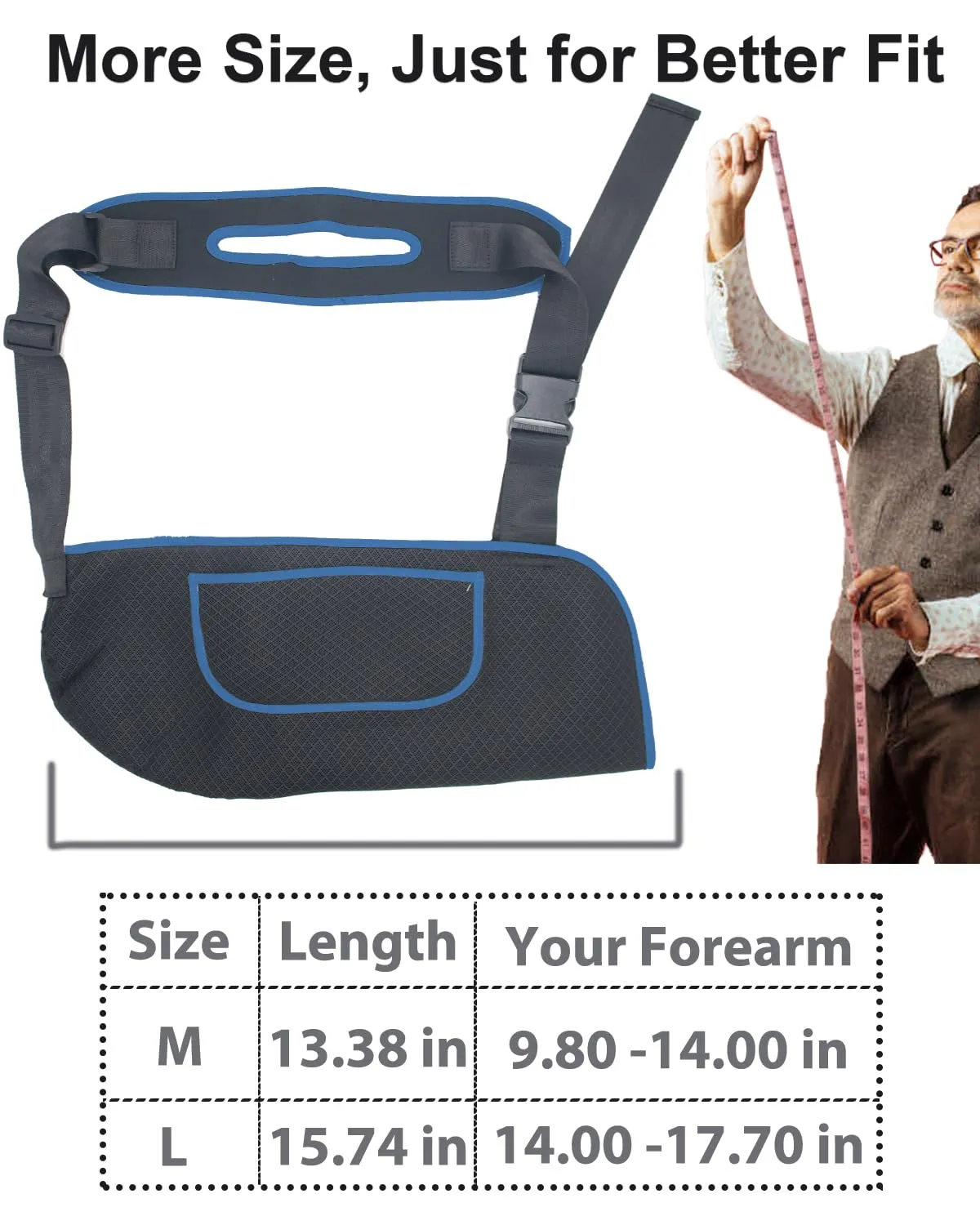 Arm Sling, Upgraded Straps, Ultimate Comfort, Convenient Pocket, Arm Sling Shoulder Immobilizer for Shoulder Injury, Elbow Injury, Wrist Injury, Fractured Bones, Rotator Cuff Support (M, Black & Blue)