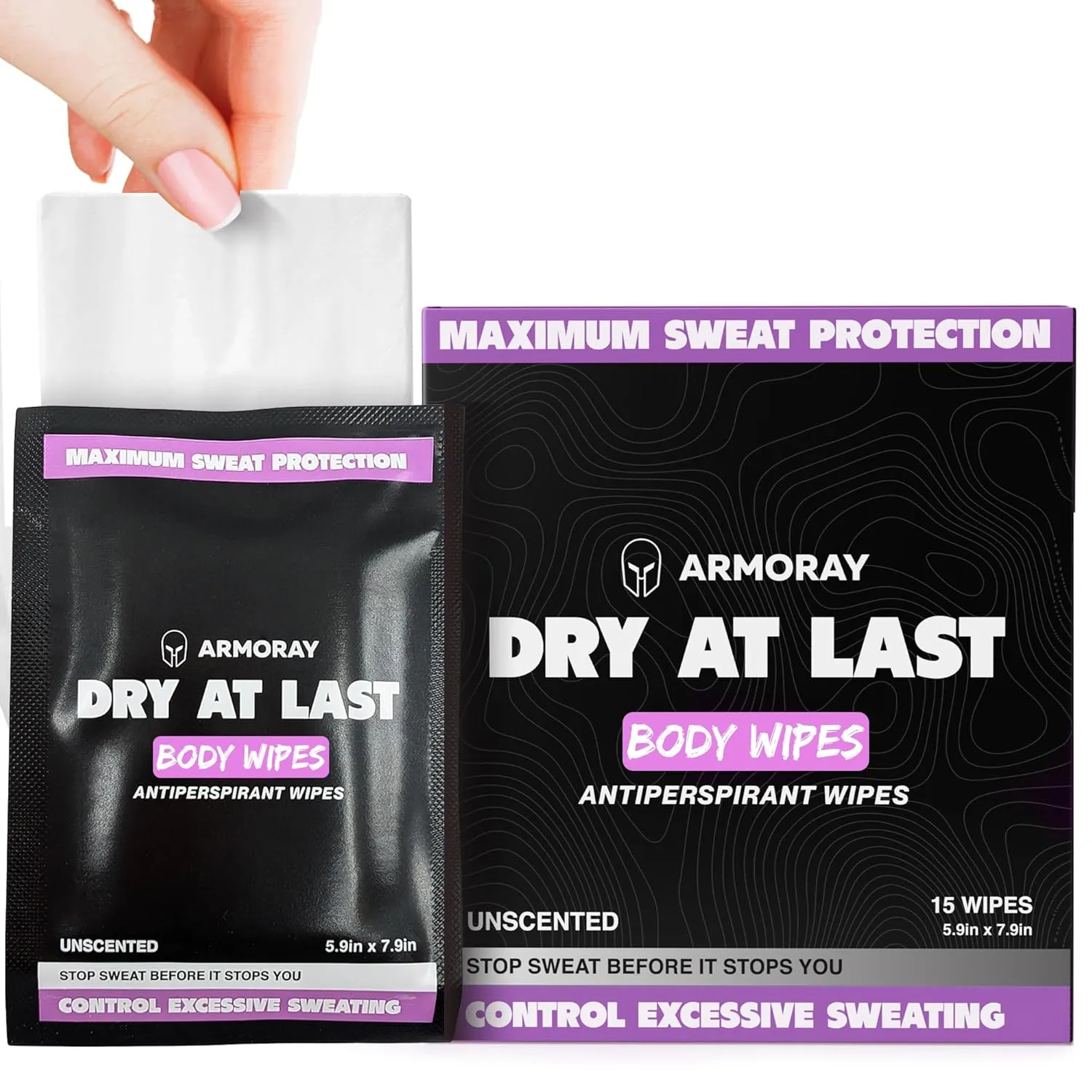 Armoray Dry At Last Body Antiperspirant Wipes - Individually Wrapped - Deodorant Wipes Women for Sweat Protection - Hyperhidrosis Anti Perspirant Women & Men - for Anti Sweating Hands